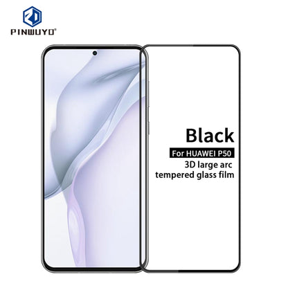 For Huawei P50 PINWUYO 9H 3D Curved Full Screen Explosion-proof Tempered Glass Film(Black) - Huawei Tempered Glass by PINWUYO | Online Shopping UK | buy2fix