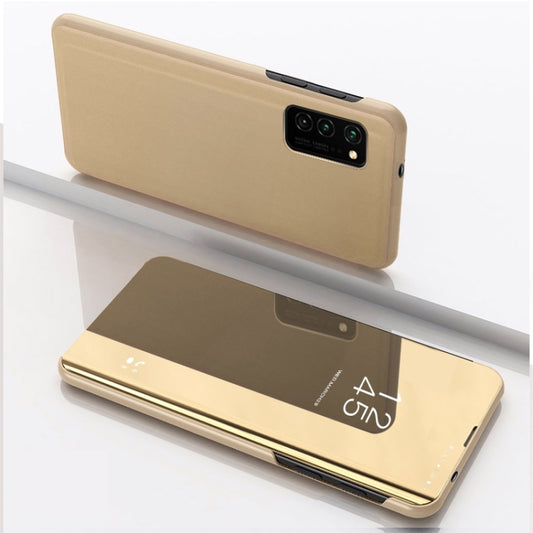 For Samsung Galaxy A52 5G/4G Plated Mirror Horizontal Flip Leather Case with Holder(Gold) - Galaxy Phone Cases by buy2fix | Online Shopping UK | buy2fix