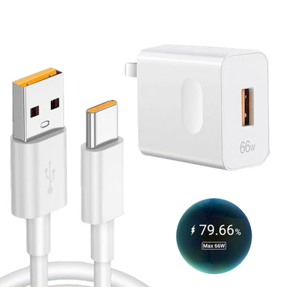 HW-66W 66W USB Fast Charging Travel Charger + USB to Type-C Flash Charging Data Cable, US Plug 1m - USB Charger by buy2fix | Online Shopping UK | buy2fix