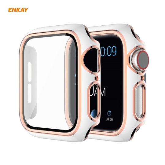 ENKAY Hat-Prince Full Coverage Electroplated PC Case + Tempered Glass Protector for Apple Watch Series 6 / 5 / 4 / SE 40mm(White+Champagne)