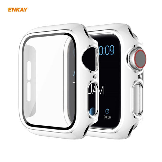 ENKAY Hat-Prince Full Coverage Electroplated PC Case + Tempered Glass Protector for Apple Watch Series 6 / 5 / 4 / SE 40mm(White+Silver)