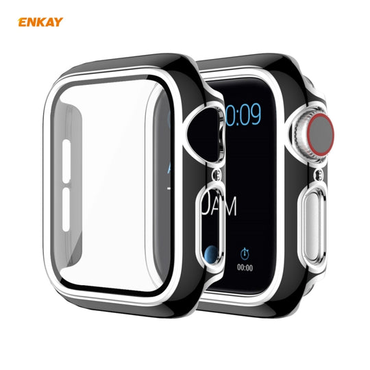 ENKAY Hat-Prince Full Coverage Electroplated PC Case + Tempered Glass Protector for Apple Watch Series 6 / 5 / 4 / SE 40mm(Black+Silver)