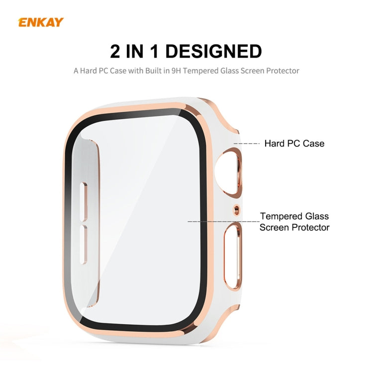 ENKAY Hat-Prince Full Coverage Electroplated PC Case + Tempered Glass Protector for Apple Watch Series 6 / 5 / 4 / SE 44mm(White+Champagne) - Watch Cases by ENKAY | Online Shopping UK | buy2fix