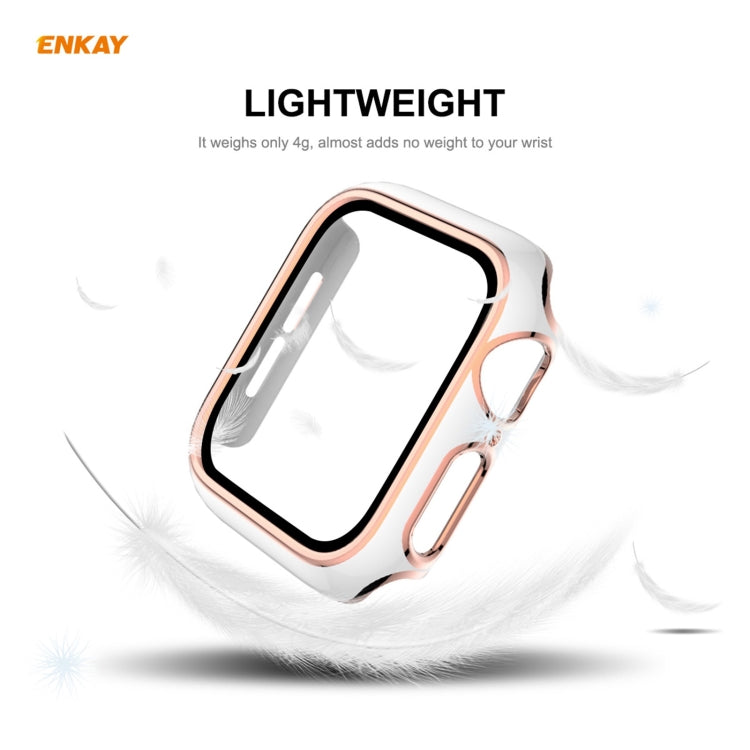 ENKAY Hat-Prince Full Coverage Electroplated PC Case + Tempered Glass Protector for Apple Watch Series 6 / 5 / 4 / SE 44mm(White+Champagne) - Watch Cases by ENKAY | Online Shopping UK | buy2fix
