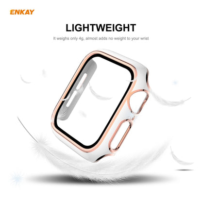 ENKAY Hat-Prince Full Coverage Electroplated PC Case + Tempered Glass Protector for Apple Watch Series 6 / 5 / 4 / SE 44mm(White+Champagne) - Watch Cases by ENKAY | Online Shopping UK | buy2fix