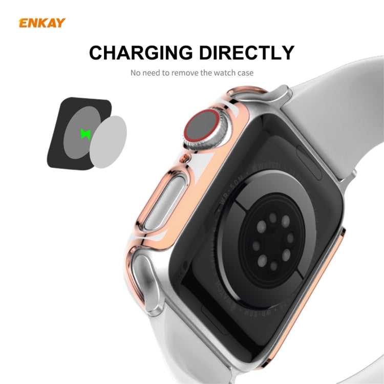 ENKAY Hat-Prince Full Coverage Electroplated PC Case + Tempered Glass Protector for Apple Watch Series 6 / 5 / 4 / SE 44mm(White+Champagne) - Watch Cases by ENKAY | Online Shopping UK | buy2fix