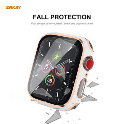 ENKAY Hat-Prince Full Coverage Electroplated PC Case + Tempered Glass Protector for Apple Watch Series 6 / 5 / 4 / SE 44mm(White+Champagne) - Watch Cases by ENKAY | Online Shopping UK | buy2fix