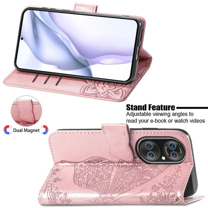 For Huawei  P50 Butterfly Love Flowers Embossed Horizontal Flip Leather Case with Holder & Card Slots & Wallet & Lanyard(Rose Gold) - Huawei Cases by buy2fix | Online Shopping UK | buy2fix