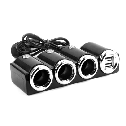Car Cigarette Lighter Socket Splitter Dual USB Port Car Charger 3-Way Adapter - Cigar Socket by buy2fix | Online Shopping UK | buy2fix