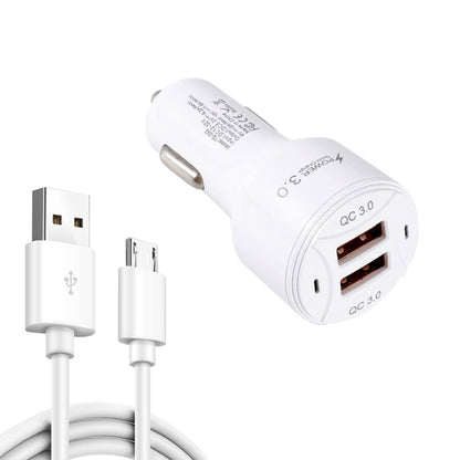 TE-092 36W Dual QC3.0 USB Fast Car Charger + USB to Micro USB Data Cable Set(White) - Car Charger by buy2fix | Online Shopping UK | buy2fix