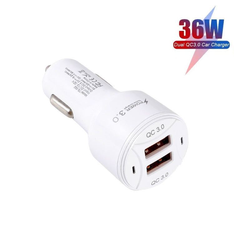 TE-092 36W Dual QC3.0 USB Fast Car Charger + USB to Micro USB Data Cable Set(White) - Car Charger by buy2fix | Online Shopping UK | buy2fix