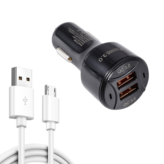 TE-092 36W Dual QC3.0 USB Fast Car Charger + USB to Micro USB Data Cable Set(Black) - Car Charger by buy2fix | Online Shopping UK | buy2fix