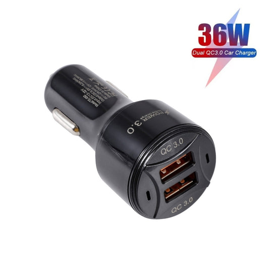 TE-092 36W Dual QC3.0 USB Fast Car Charger + USB to Micro USB Data Cable Set(Black) - Car Charger by buy2fix | Online Shopping UK | buy2fix