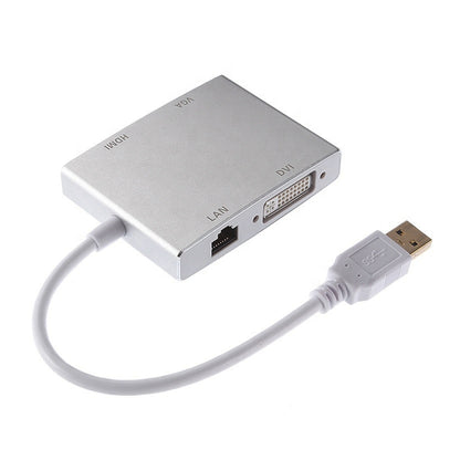 WS-03 4 in 1 USB 3.0 to VGA + HDMI + DVI + RJ45 Network Card Ethernet Converter by buy2fix