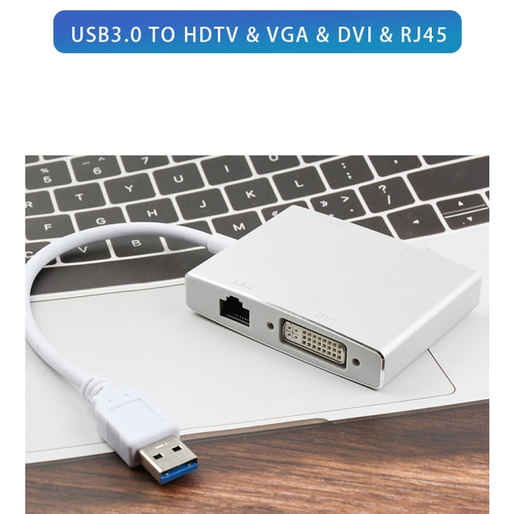 WS-03 4 in 1 USB 3.0 to VGA + HDMI + DVI + RJ45 Network Card Ethernet Converter by buy2fix