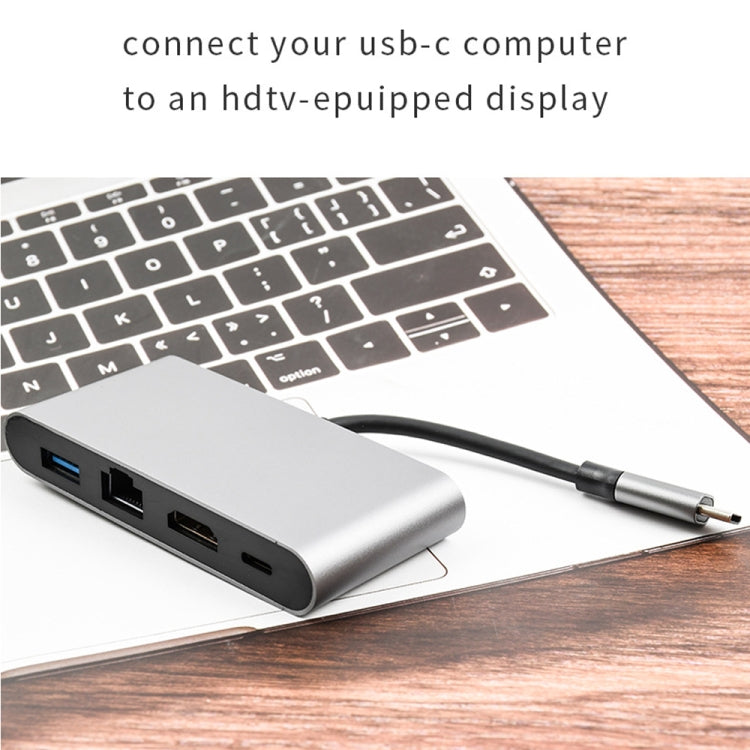 WS-07 Type-C 3.1 to RJ45 + HDMI + USB3.0 + PD 4-in-1 Converter Multifunctional Docking Station by buy2fix