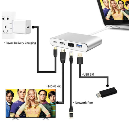 WS-07 Type-C 3.1 to RJ45 + HDMI + USB3.0 + PD 4-in-1 Converter Multifunctional Docking Station by buy2fix
