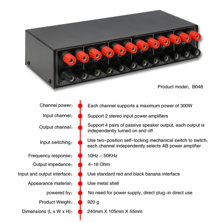 2-in 4-out Power Amplifier Speaker Switcher Splitter Comparator 300W Per Channel Without Loss Of Sound Quality -  by buy2fix | Online Shopping UK | buy2fix