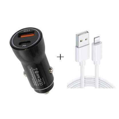 P21 PD 20W USB-C / Type-C + QC3.0 18W USB Fast Car Charger with USB to 8 Pin Data Cable Set(Black) - Car Charger by buy2fix | Online Shopping UK | buy2fix