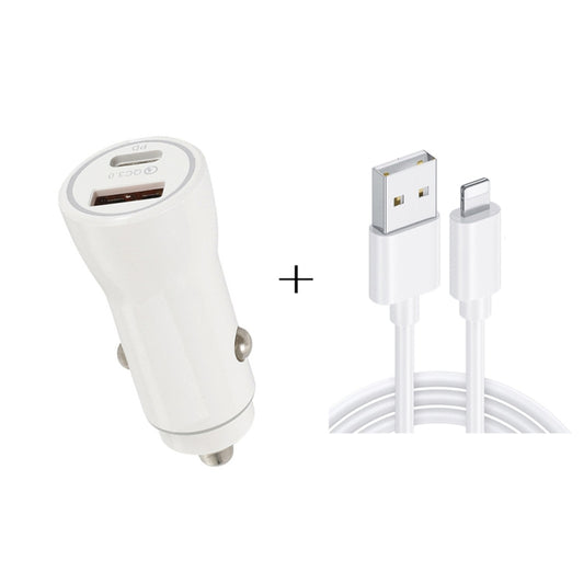 P21 PD 20W USB-C / Type-C + QC3.0 18W USB Fast Car Charger with USB to 8 Pin Data Cable Set(White) - Car Charger by buy2fix | Online Shopping UK | buy2fix
