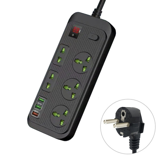 T17 3000W High-power 24-hour Smart Timing Socket QC3.0 USB Fast Charging Power Strip Socket, Cable Length: 2m, EU Plug(Black) - Extension Socket by buy2fix | Online Shopping UK | buy2fix