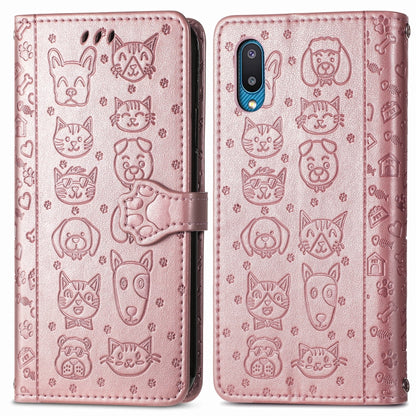 For Samsung Galaxy M02/A02 Cute Cat and Dog Embossed Horizontal Flip Leather Case with Holder & Card Slots & Wallet & Crossbody Lanyard & Card Cover(Rose Gold) by buy2fix