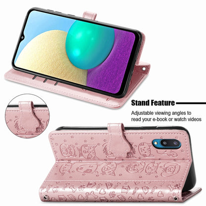 For Samsung Galaxy M02/A02 Cute Cat and Dog Embossed Horizontal Flip Leather Case with Holder & Card Slots & Wallet & Crossbody Lanyard & Card Cover(Rose Gold) by buy2fix