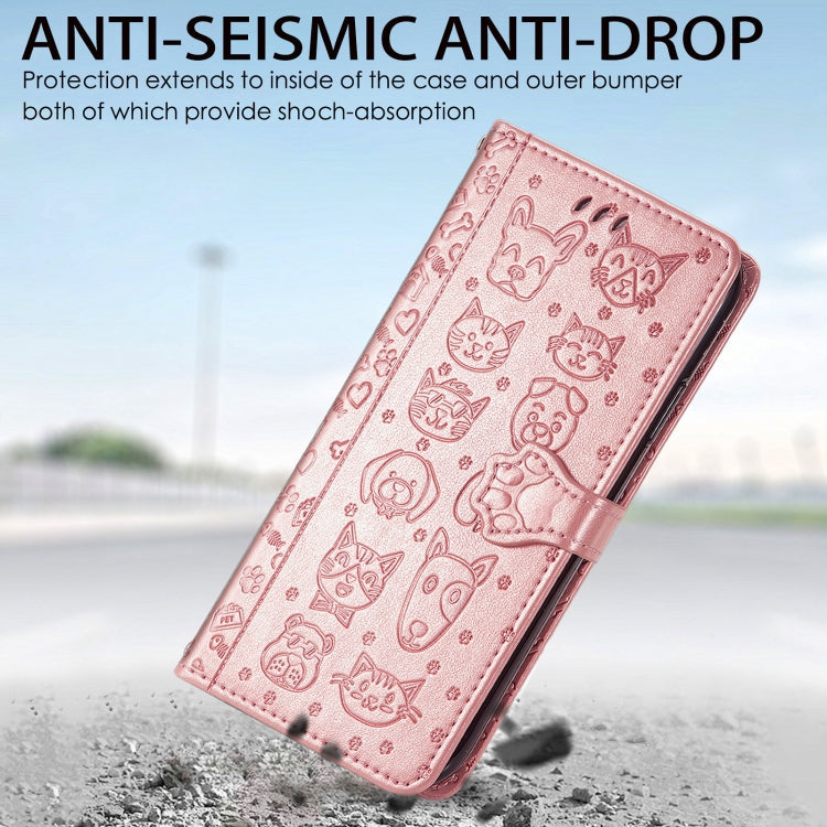 For Samsung Galaxy M02/A02 Cute Cat and Dog Embossed Horizontal Flip Leather Case with Holder & Card Slots & Wallet & Crossbody Lanyard & Card Cover(Rose Gold) by buy2fix