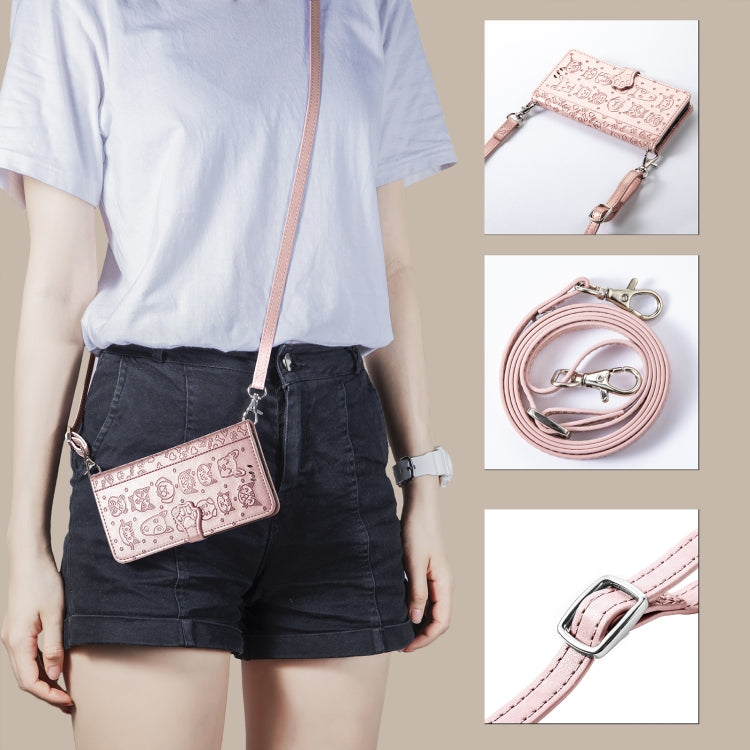 For Samsung Galaxy M02/A02 Cute Cat and Dog Embossed Horizontal Flip Leather Case with Holder & Card Slots & Wallet & Crossbody Lanyard & Card Cover(Rose Gold) by buy2fix