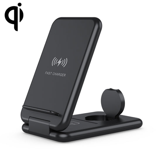 15W 3 in 1 Foldable Qi Fast Wireless Charger Station Phone Holder for iPhones & iWatchs & Airpods(Black) - Wireless Charger by buy2fix | Online Shopping UK | buy2fix