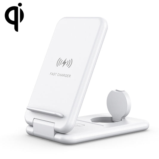 15W 3 in 1 Foldable Qi Fast Wireless Charger Station Phone Holder for iPhones & iWatchs & Airpods(White) - Wireless Charger by buy2fix | Online Shopping UK | buy2fix