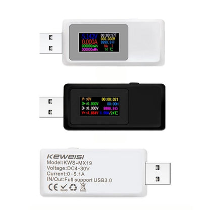 Keweisi KWS-MX19 USB Tester DC 4V-30V 0-5A Current Voltage Detector(White) - Current & Voltage Tester by buy2fix | Online Shopping UK | buy2fix