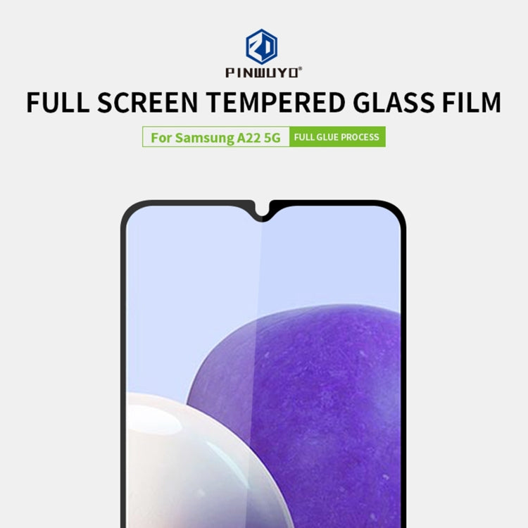 For Samsung Galaxy A22 5G PINWUYO 9H 2.5D Full Screen Tempered Glass Film(Black) - Galaxy Tempered Glass by PINWUYO | Online Shopping UK | buy2fix