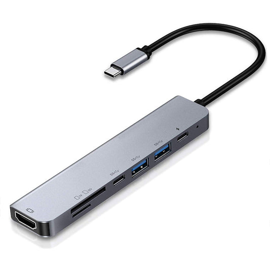 7 in 1 Type-C to HDMI + SD/TF + 2 x Type-C + 2 x USB3.0 Multi-function Splitter Adapter by buy2fix