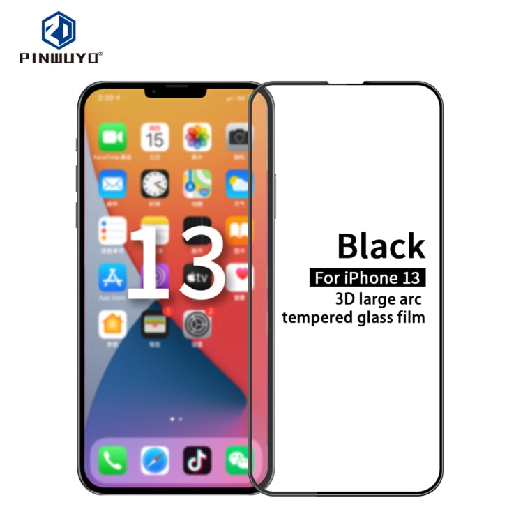 For iPhone 13 / 13 Pro PINWUYO 9H 3D Curved Full Screen Explosion-proof Tempered Glass Film(Black) - iPhone 13 Tempered Glass by PINWUYO | Online Shopping UK | buy2fix