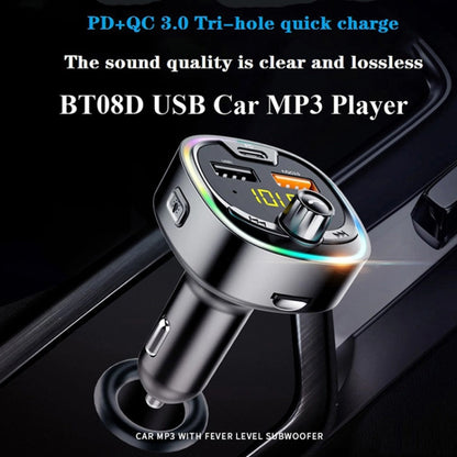 BT08D FM Transmitter Hands-free Car Kit MP3 Audio Player with QC3.0 + PD18W 5A Auto Fast Charger FM Modulator - Bluetooth Car Kits by buy2fix | Online Shopping UK | buy2fix