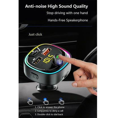BT08D FM Transmitter Hands-free Car Kit MP3 Audio Player with QC3.0 + PD18W 5A Auto Fast Charger FM Modulator - Bluetooth Car Kits by buy2fix | Online Shopping UK | buy2fix