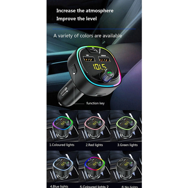 BT08D FM Transmitter Hands-free Car Kit MP3 Audio Player with QC3.0 + PD18W 5A Auto Fast Charger FM Modulator - Bluetooth Car Kits by buy2fix | Online Shopping UK | buy2fix