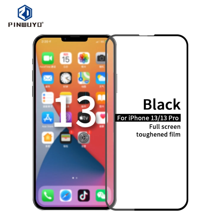 For iPhone 13 / 13 Pro PINWUYO 9H 2.5D Full Screen Tempered Glass Film(Black) - iPhone 13 Tempered Glass by PINWUYO | Online Shopping UK | buy2fix