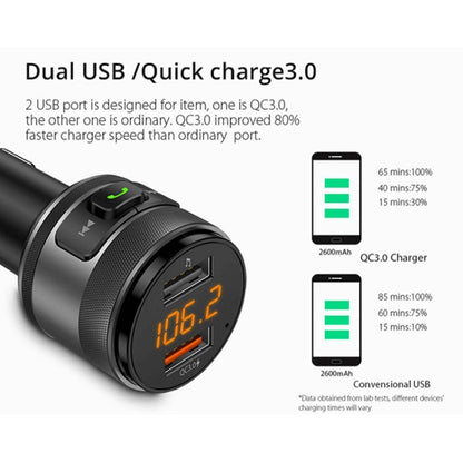 C57 QC3.0 Wireless FM Transmitter Fast Car Charger Bluetooth 5.0 Hands-free Car Modulator USB Flash Memory MP3 Player - Bluetooth Car Kits by buy2fix | Online Shopping UK | buy2fix