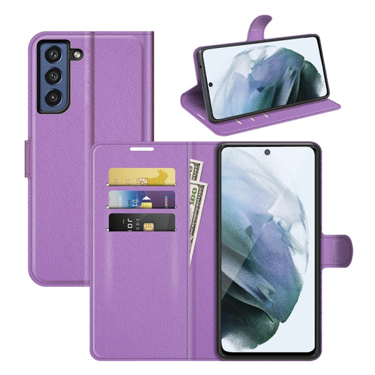 For Galaxy S21 FE Litchi Texture Horizontal Flip Protective Case with Holder & Card Slots & Wallet(Purple) - Galaxy Phone Cases by buy2fix | Online Shopping UK | buy2fix