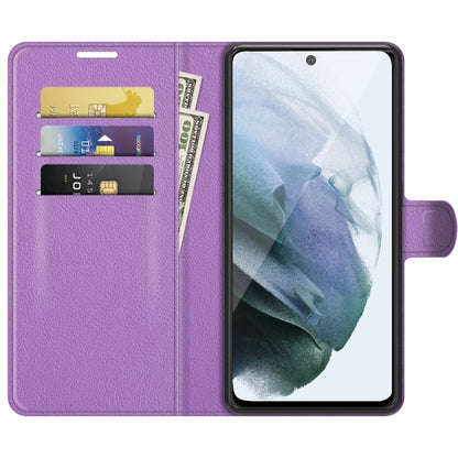 For Galaxy S21 FE Litchi Texture Horizontal Flip Protective Case with Holder & Card Slots & Wallet(Purple) - Galaxy Phone Cases by buy2fix | Online Shopping UK | buy2fix