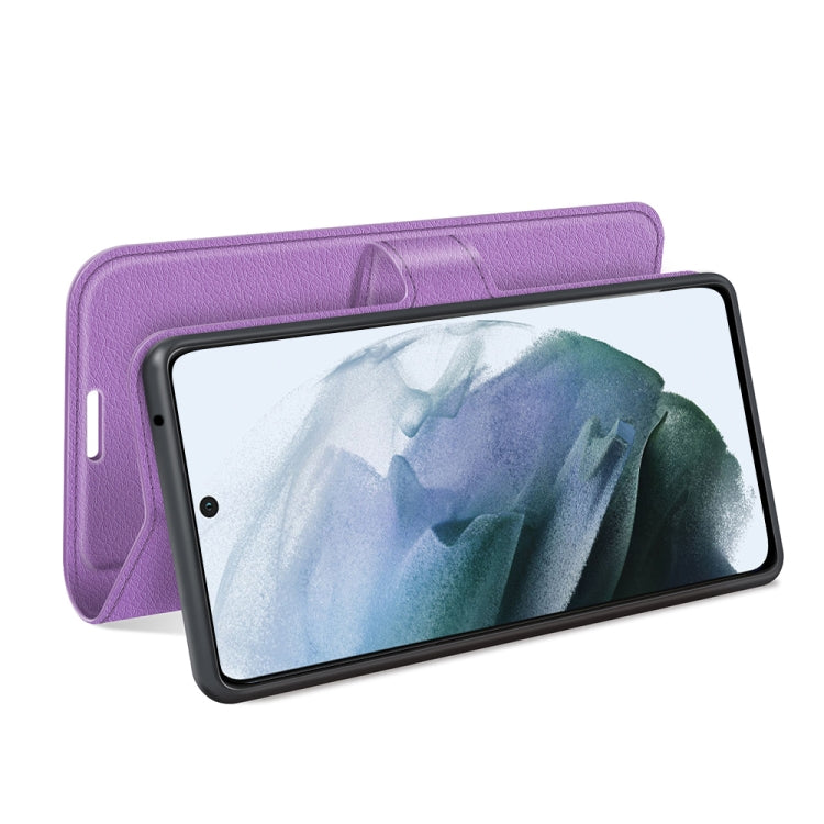 For Galaxy S21 FE Litchi Texture Horizontal Flip Protective Case with Holder & Card Slots & Wallet(Purple) - Galaxy Phone Cases by buy2fix | Online Shopping UK | buy2fix