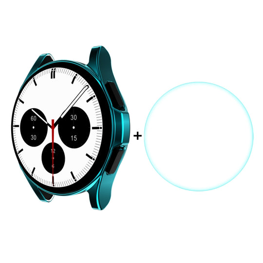 For Samsung Galaxy Watch4 Classic 46mm ENKAY Hat-Prince Full Coverage Electroplate Soft Case TPU HD Clear Cover + Tempered Glass Protector(Cyan)