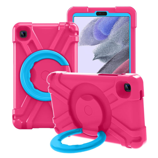 For Galaxy Tab A7 Lite T220/T225 PC + Silicone Shockproof Combination Case with 360 Degree Rotating Holder & Handle(Rose Red+Blue)