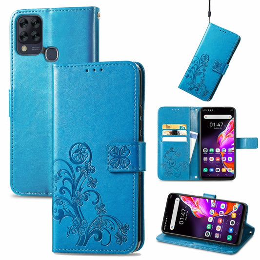 For Infinix HOT 10T Four-leaf Clasp Embossed Buckle Mobile Phone Protection Leather Case with Lanyard & Card Slot & Wallet & Bracket Function(Blue) - Infinix Cases by buy2fix | Online Shopping UK | buy2fix