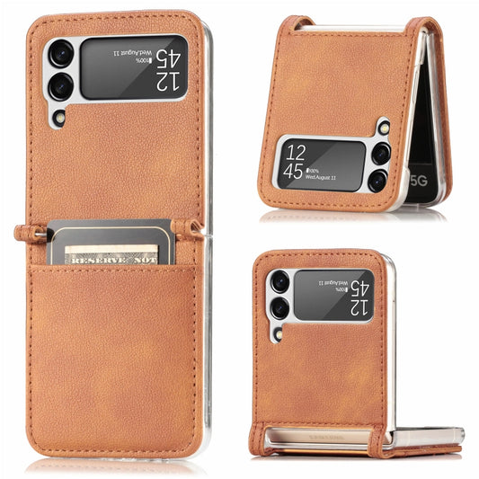 For Samsung Galaxy Z Flip3 5G Litchi Pattern Folding Leather Shockproof Card All-inclusive Case(Brown) - Galaxy Phone Cases by buy2fix | Online Shopping UK | buy2fix