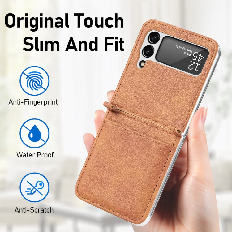 For Samsung Galaxy Z Flip3 5G Litchi Pattern Folding Leather Shockproof Card All-inclusive Case(Brown) - Galaxy Phone Cases by buy2fix | Online Shopping UK | buy2fix