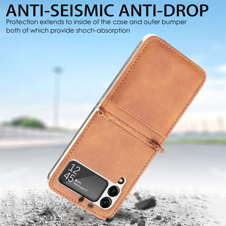 For Samsung Galaxy Z Flip3 5G Litchi Pattern Folding Leather Shockproof Card All-inclusive Case(Brown) - Galaxy Phone Cases by buy2fix | Online Shopping UK | buy2fix