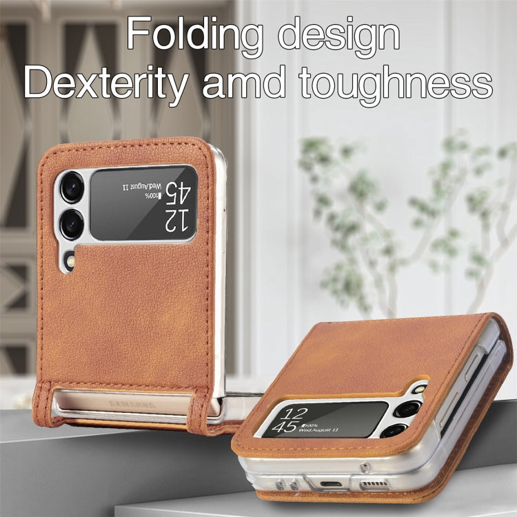 For Samsung Galaxy Z Flip3 5G Litchi Pattern Folding Leather Shockproof Card All-inclusive Case(Brown) - Galaxy Phone Cases by buy2fix | Online Shopping UK | buy2fix